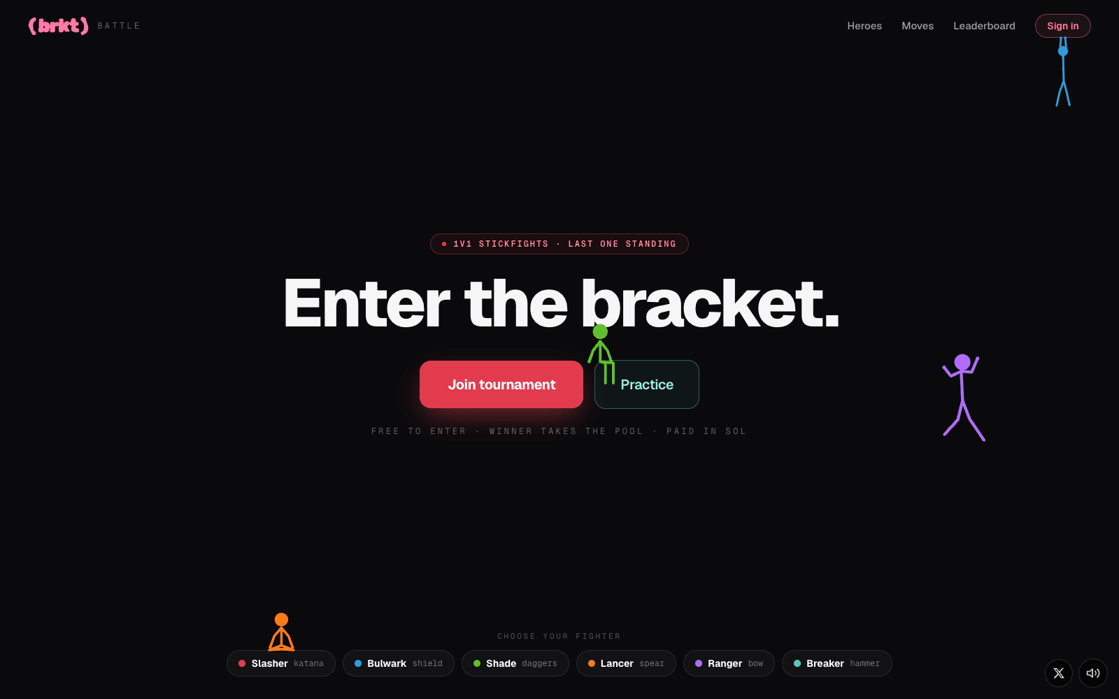 brkt battle home page with the fighter picker